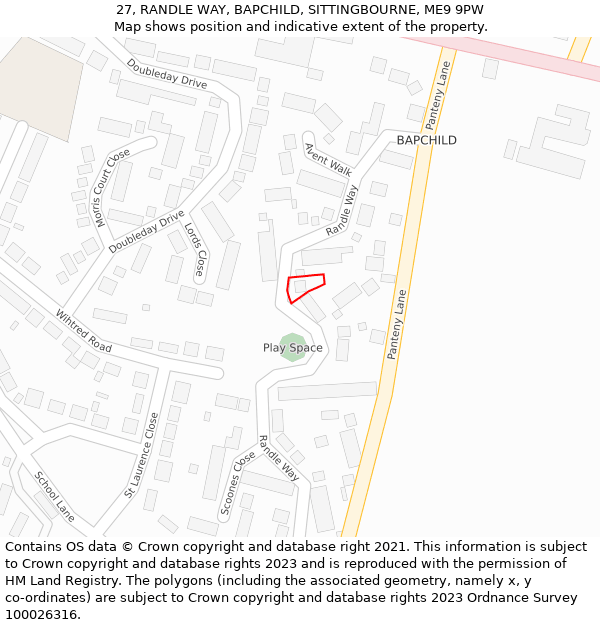 27, RANDLE WAY, BAPCHILD, SITTINGBOURNE, ME9 9PW: Location map and indicative extent of plot