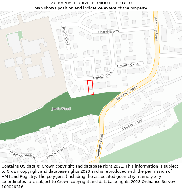 27, RAPHAEL DRIVE, PLYMOUTH, PL9 8EU: Location map and indicative extent of plot