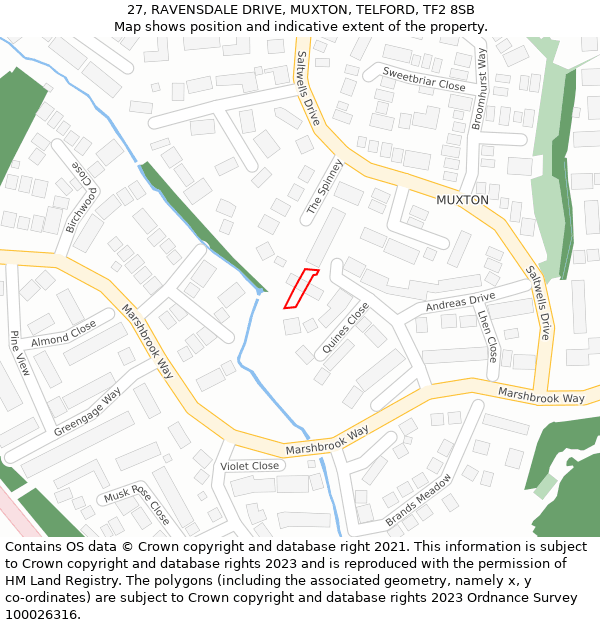 27, RAVENSDALE DRIVE, MUXTON, TELFORD, TF2 8SB: Location map and indicative extent of plot