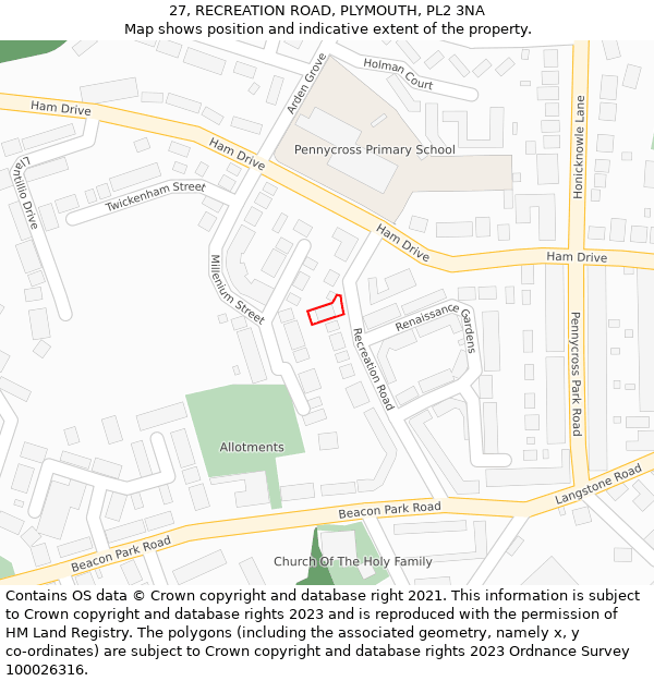 27, RECREATION ROAD, PLYMOUTH, PL2 3NA: Location map and indicative extent of plot