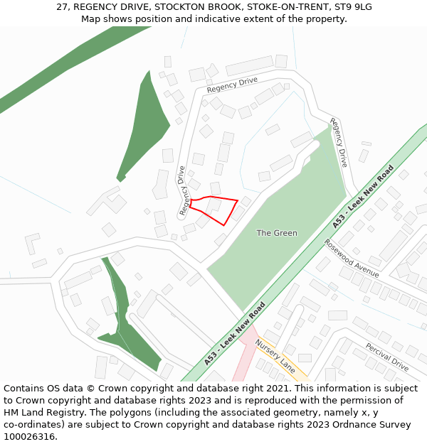 27, REGENCY DRIVE, STOCKTON BROOK, STOKE-ON-TRENT, ST9 9LG: Location map and indicative extent of plot