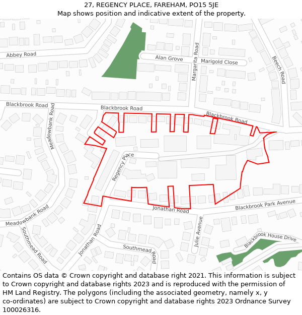 27, REGENCY PLACE, FAREHAM, PO15 5JE: Location map and indicative extent of plot