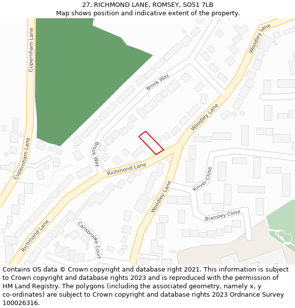 27, RICHMOND LANE, ROMSEY, SO51 7LB: Location map and indicative extent of plot