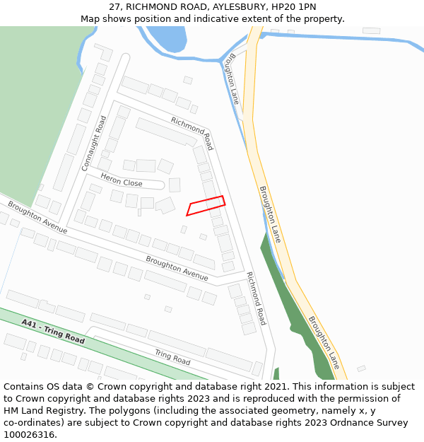 27, RICHMOND ROAD, AYLESBURY, HP20 1PN: Location map and indicative extent of plot