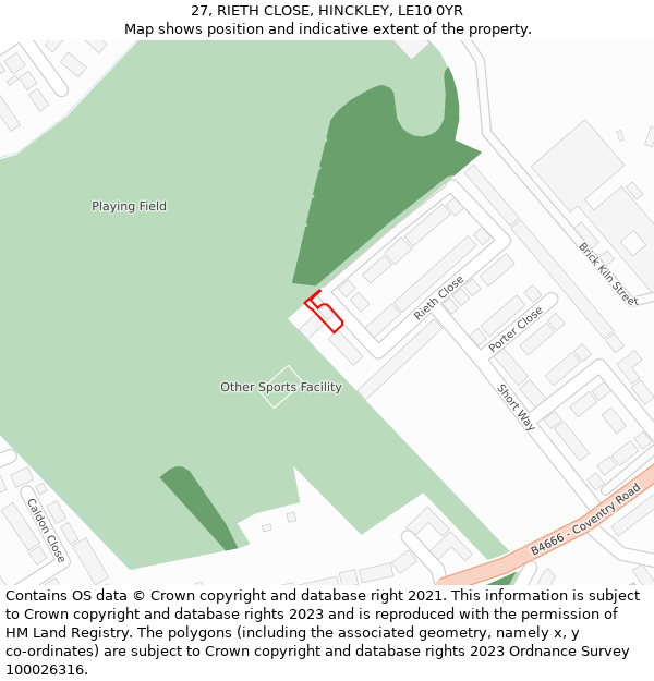 27, RIETH CLOSE, HINCKLEY, LE10 0YR: Location map and indicative extent of plot