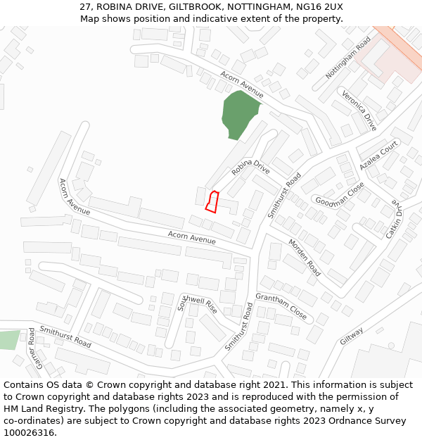 27, ROBINA DRIVE, GILTBROOK, NOTTINGHAM, NG16 2UX: Location map and indicative extent of plot