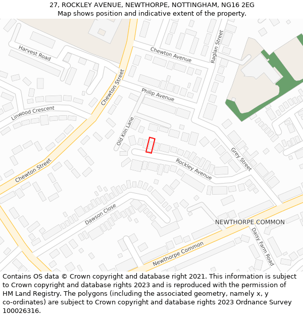 27, ROCKLEY AVENUE, NEWTHORPE, NOTTINGHAM, NG16 2EG: Location map and indicative extent of plot