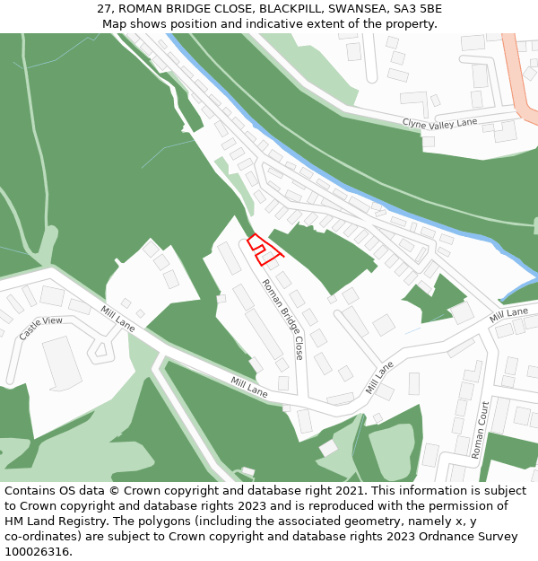 27, ROMAN BRIDGE CLOSE, BLACKPILL, SWANSEA, SA3 5BE: Location map and indicative extent of plot