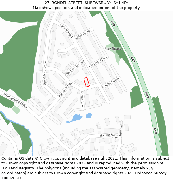 27, RONDEL STREET, SHREWSBURY, SY1 4FA: Location map and indicative extent of plot