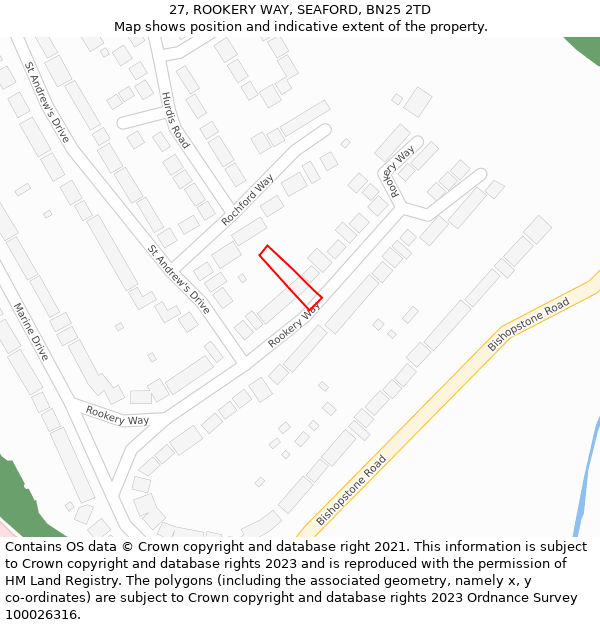 27, ROOKERY WAY, SEAFORD, BN25 2TD: Location map and indicative extent of plot