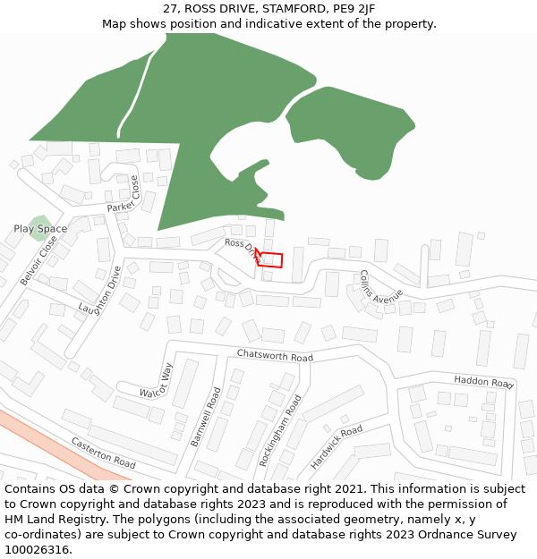 27, ROSS DRIVE, STAMFORD, PE9 2JF: Location map and indicative extent of plot