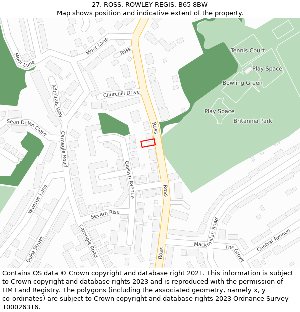 27, ROSS, ROWLEY REGIS, B65 8BW: Location map and indicative extent of plot