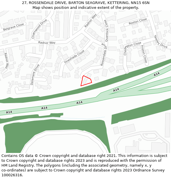 27, ROSSENDALE DRIVE, BARTON SEAGRAVE, KETTERING, NN15 6SN: Location map and indicative extent of plot