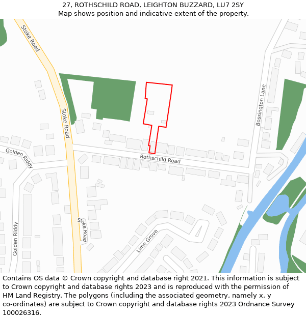 27, ROTHSCHILD ROAD, LEIGHTON BUZZARD, LU7 2SY: Location map and indicative extent of plot