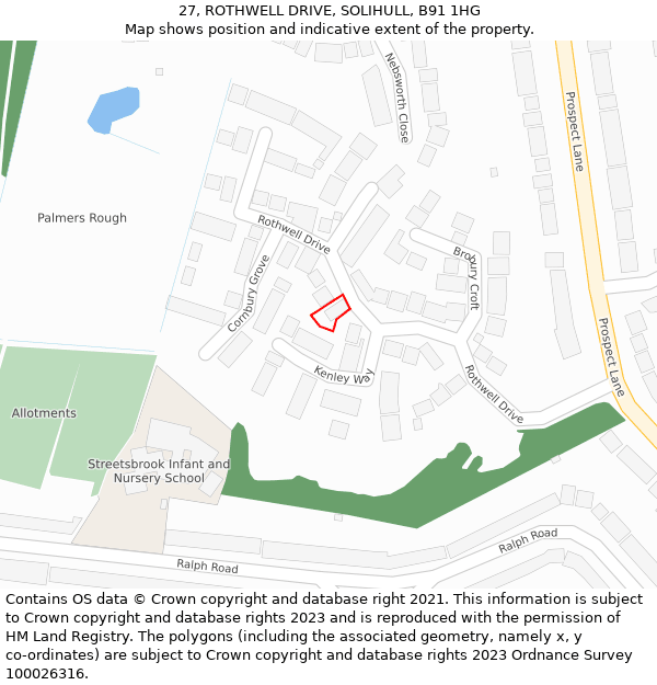 27, ROTHWELL DRIVE, SOLIHULL, B91 1HG: Location map and indicative extent of plot