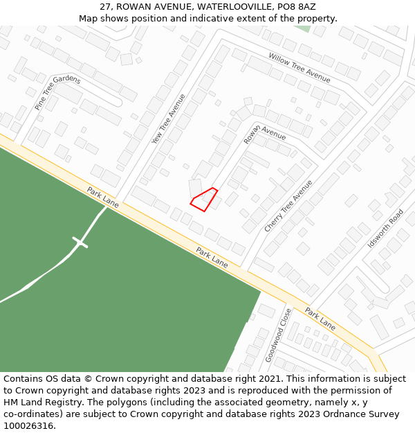 27, ROWAN AVENUE, WATERLOOVILLE, PO8 8AZ: Location map and indicative extent of plot