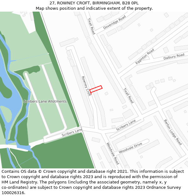 27, ROWNEY CROFT, BIRMINGHAM, B28 0PL: Location map and indicative extent of plot