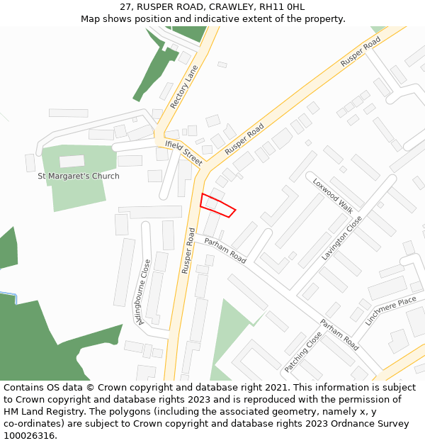 27, RUSPER ROAD, CRAWLEY, RH11 0HL: Location map and indicative extent of plot
