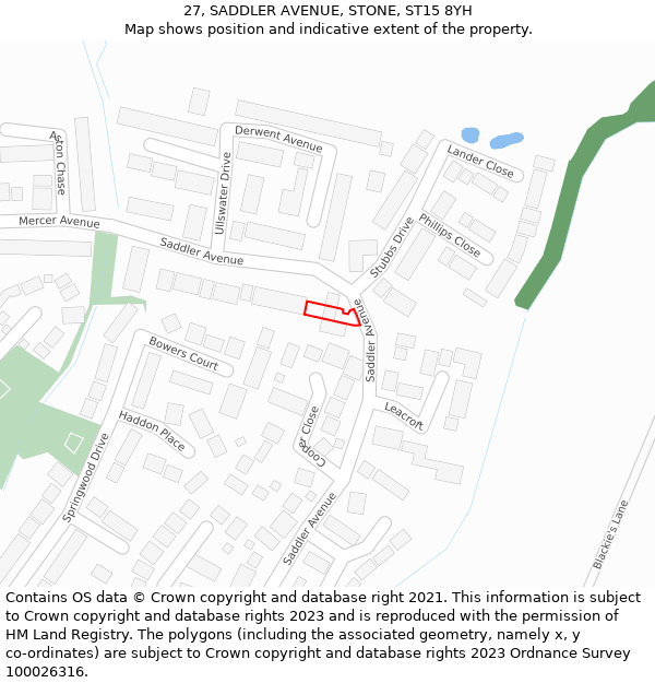 27, SADDLER AVENUE, STONE, ST15 8YH: Location map and indicative extent of plot