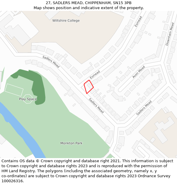 27, SADLERS MEAD, CHIPPENHAM, SN15 3PB: Location map and indicative extent of plot