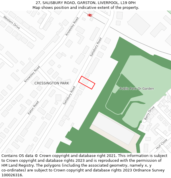 27, SALISBURY ROAD, GARSTON, LIVERPOOL, L19 0PH: Location map and indicative extent of plot