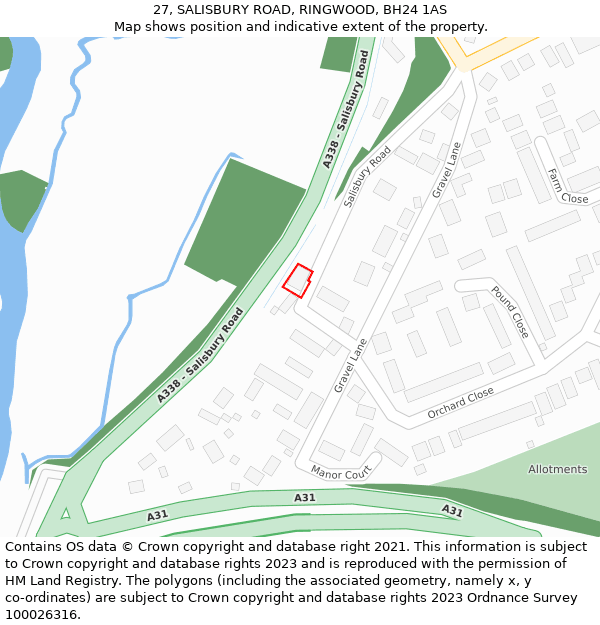 27, SALISBURY ROAD, RINGWOOD, BH24 1AS: Location map and indicative extent of plot