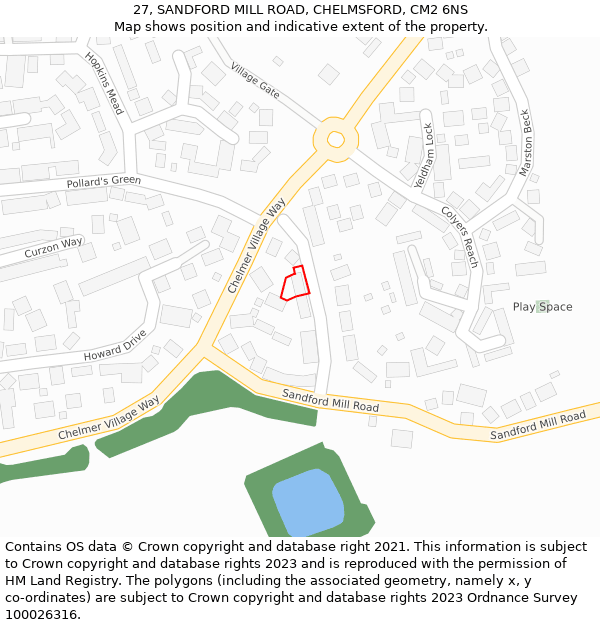 27, SANDFORD MILL ROAD, CHELMSFORD, CM2 6NS: Location map and indicative extent of plot