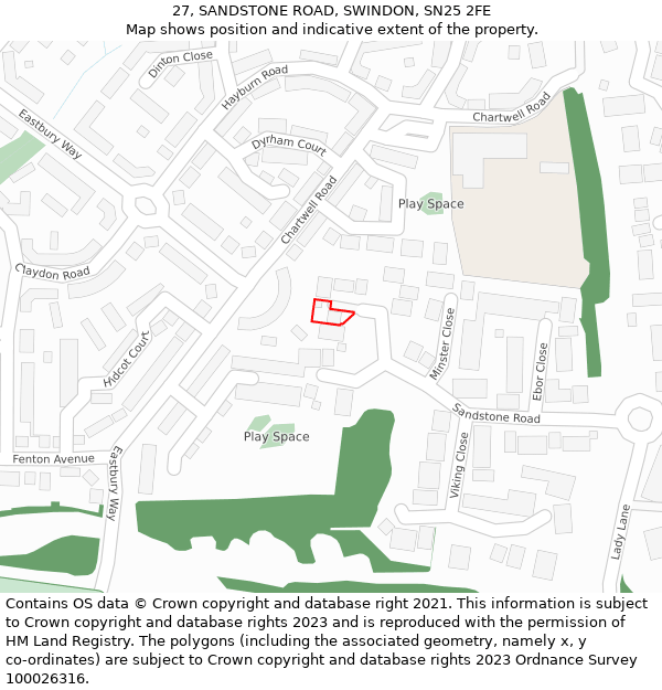 27, SANDSTONE ROAD, SWINDON, SN25 2FE: Location map and indicative extent of plot