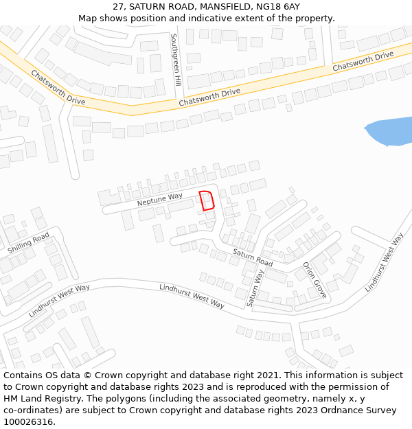 27, SATURN ROAD, MANSFIELD, NG18 6AY: Location map and indicative extent of plot