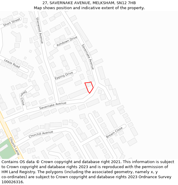 27, SAVERNAKE AVENUE, MELKSHAM, SN12 7HB: Location map and indicative extent of plot