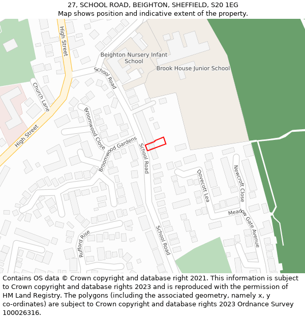 27, SCHOOL ROAD, BEIGHTON, SHEFFIELD, S20 1EG: Location map and indicative extent of plot