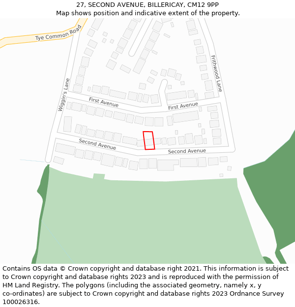 27, SECOND AVENUE, BILLERICAY, CM12 9PP: Location map and indicative extent of plot