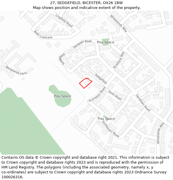 27, SEDGEFIELD, BICESTER, OX26 1BW: Location map and indicative extent of plot