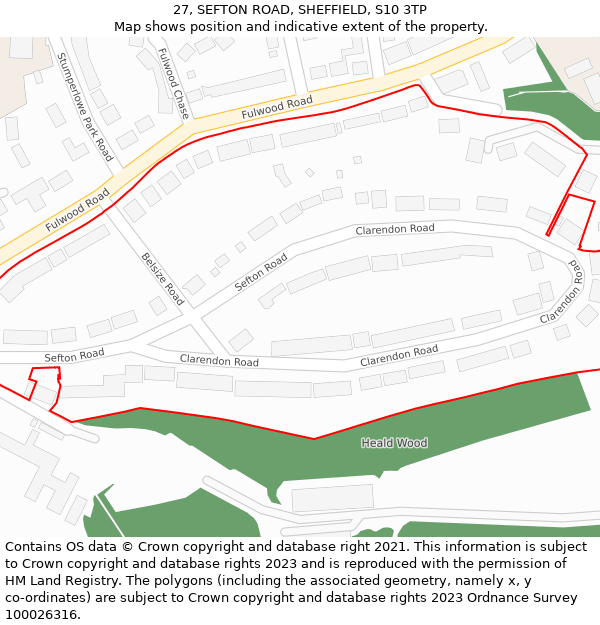 27, SEFTON ROAD, SHEFFIELD, S10 3TP: Location map and indicative extent of plot