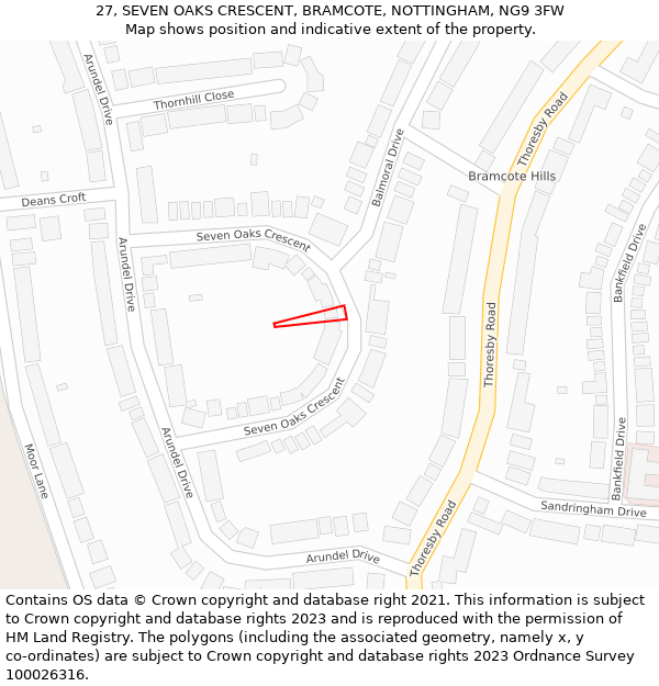 27, SEVEN OAKS CRESCENT, BRAMCOTE, NOTTINGHAM, NG9 3FW: Location map and indicative extent of plot