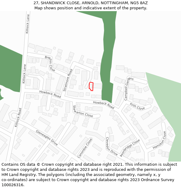 27, SHANDWICK CLOSE, ARNOLD, NOTTINGHAM, NG5 8AZ: Location map and indicative extent of plot