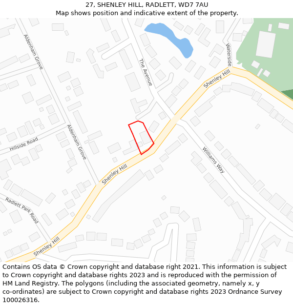 27, SHENLEY HILL, RADLETT, WD7 7AU: Location map and indicative extent of plot