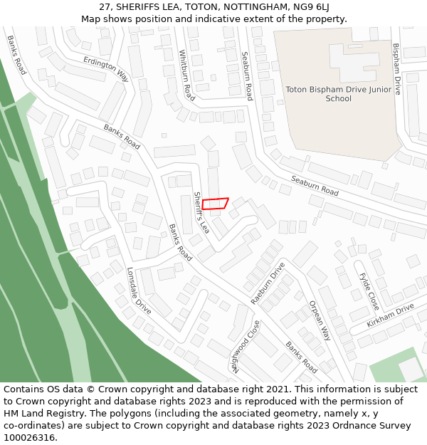 27, SHERIFFS LEA, TOTON, NOTTINGHAM, NG9 6LJ: Location map and indicative extent of plot