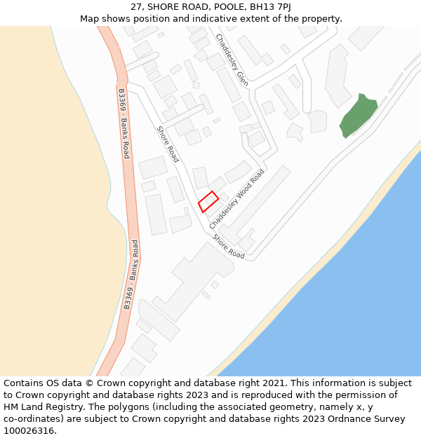 27, SHORE ROAD, POOLE, BH13 7PJ: Location map and indicative extent of plot