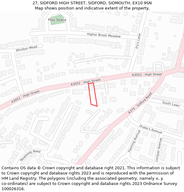 27, SIDFORD HIGH STREET, SIDFORD, SIDMOUTH, EX10 9SN: Location map and indicative extent of plot