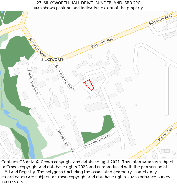 27, SILKSWORTH HALL DRIVE, SUNDERLAND, SR3 2PG: Location map and indicative extent of plot