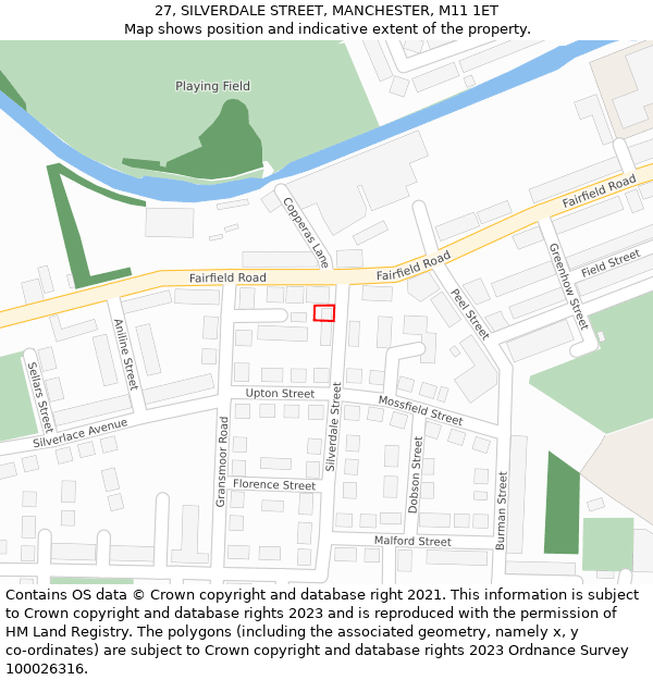 27, SILVERDALE STREET, MANCHESTER, M11 1ET: Location map and indicative extent of plot