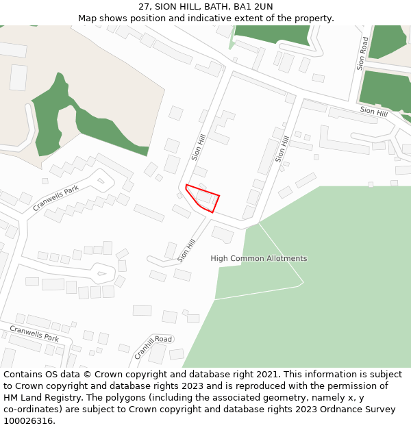 27, SION HILL, BATH, BA1 2UN: Location map and indicative extent of plot