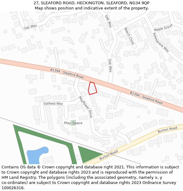 27, SLEAFORD ROAD, HECKINGTON, SLEAFORD, NG34 9QP: Location map and indicative extent of plot