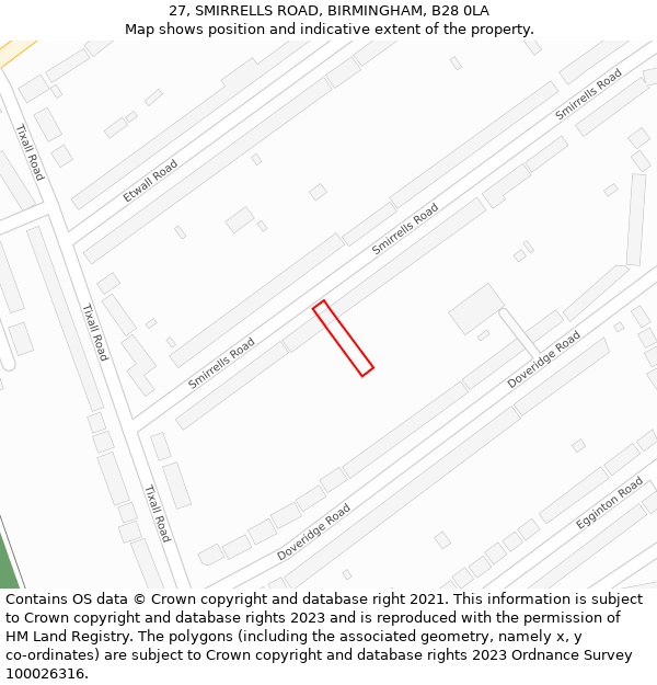27, SMIRRELLS ROAD, BIRMINGHAM, B28 0LA: Location map and indicative extent of plot