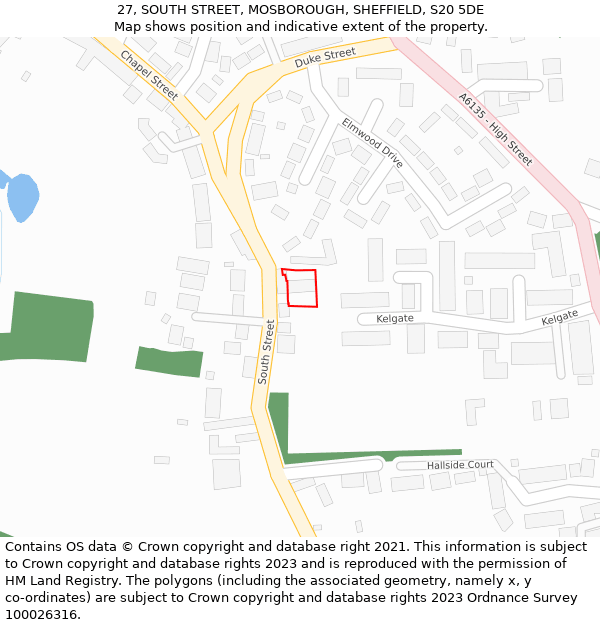 27, SOUTH STREET, MOSBOROUGH, SHEFFIELD, S20 5DE: Location map and indicative extent of plot