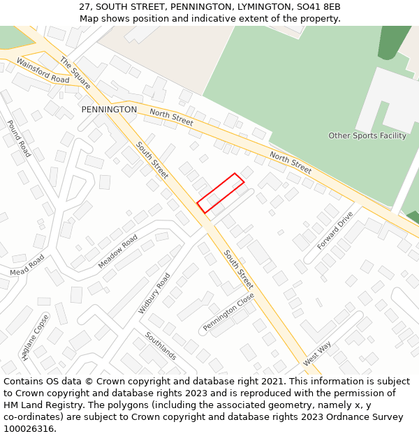 27, SOUTH STREET, PENNINGTON, LYMINGTON, SO41 8EB: Location map and indicative extent of plot