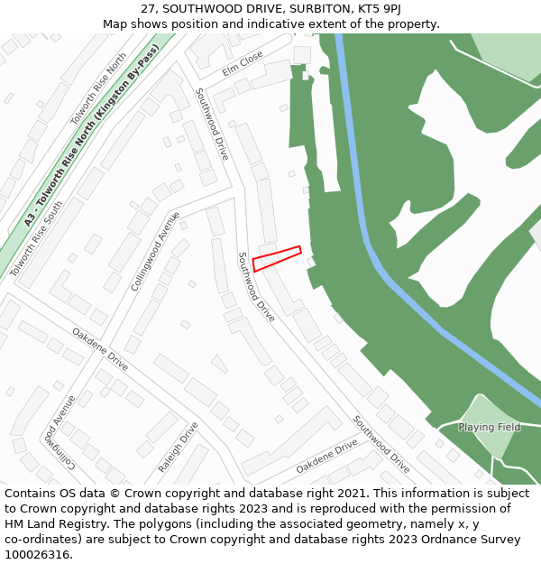 27, SOUTHWOOD DRIVE, SURBITON, KT5 9PJ: Location map and indicative extent of plot