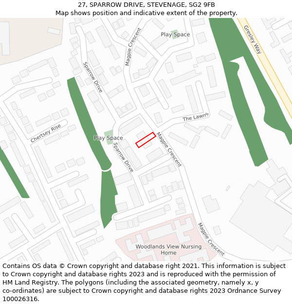 27, SPARROW DRIVE, STEVENAGE, SG2 9FB: Location map and indicative extent of plot