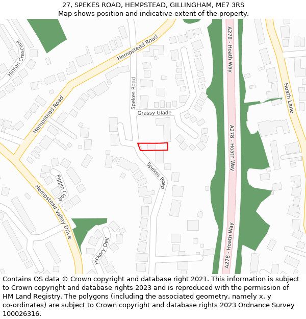 27, SPEKES ROAD, HEMPSTEAD, GILLINGHAM, ME7 3RS: Location map and indicative extent of plot